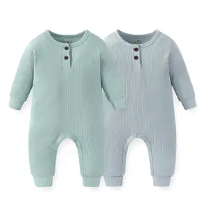 Kiddiezoom Baby Boy Girl 2Pcs Spring Rompers Solid Color  Infant Newborn Cotton Clothes Jumpsuit For 0-24M Toddlers Baby Outfits