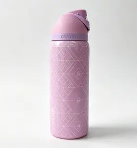 Owala 32oz Insulated Water Bottle | 24hr Cold Retention, Pink-Purple Geometric Design, Leak-Proof Straw Lid, Ideal for School, Work & On-the-Go Stainless Steel Thermos cup Drinkware Flasks Mug Tumbler Bottled Portable