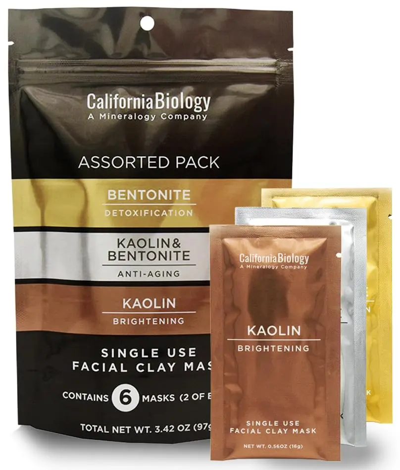 California Biology Clay Mask for Face & Body Variety Pack | Bentonite, Kaolin, Kaolin & Bentonite (6ct Travel Pack)