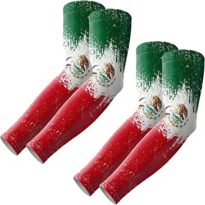 2 Pairs Mexican Patriotic Flag Cooling Arm Sleeves, UPF 50+ Breathable Sun Protection Sleeves for Sports, Outdoor Activities