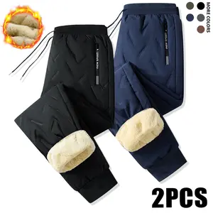 Men's Plain Casual Thermal Winter Fleece Pants 2-Piece Menswear Set - Thick, Warm, Breathable, Lightweight Low-Rise Stretch Straight-Leg Pants with Pockets, Windproof, Machine Washable for Home, Outdoor Camping