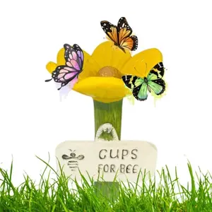 1pc Flower-Shaped Bee Watering Cup - with Floral Design, Durable Resin Garden Cup for Beekeeping, Butterfly Feeders, Pathway Decoration - Attracts Pollinators, Decorative Outdoor Yard Decor for Gardens, Farms, Parks - Beekeeping Supplies