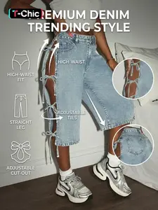 Women's New Denim Mid-Thigh Pants Bottom Spring Summer Breathable Trendy Design Streetwear Fashion Elegant Casual Fitted Jeans Button Aesthetic