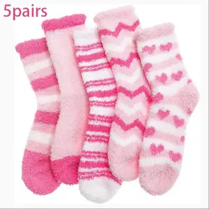 5 pairs Women's Plush Socks Set Comfortable Puffy Winter House Slippers Warm Wool Soft Thick Cozy Socks, Perfect Gift for Mom Wife Girlfriend Daughter
