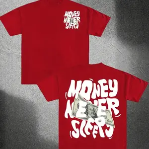 Money Never Sleeps, Men's Cotton Round Neck Short-Sleeve Casual T-Shirt, Retro Trendy Print, Unisex, Loose Fit, 220 GSM, Machine Washable, Perfect for Holiday Travel & Casual Attire