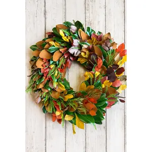 24" Magnolia + Copper Beech & Grevillea Fall Wreath – Handcrafted Designer Autumn Decor (TK)