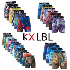 KXLBL Fashion Pattern Men'S Long Boxers, Graffiti Style High Stretch Long Boxers, Athletic Shorts, Novelty Print Men'S Briefs, Cycling Shorts Menswear Socks Mixed Color Breathable Elastic Underwear Camo