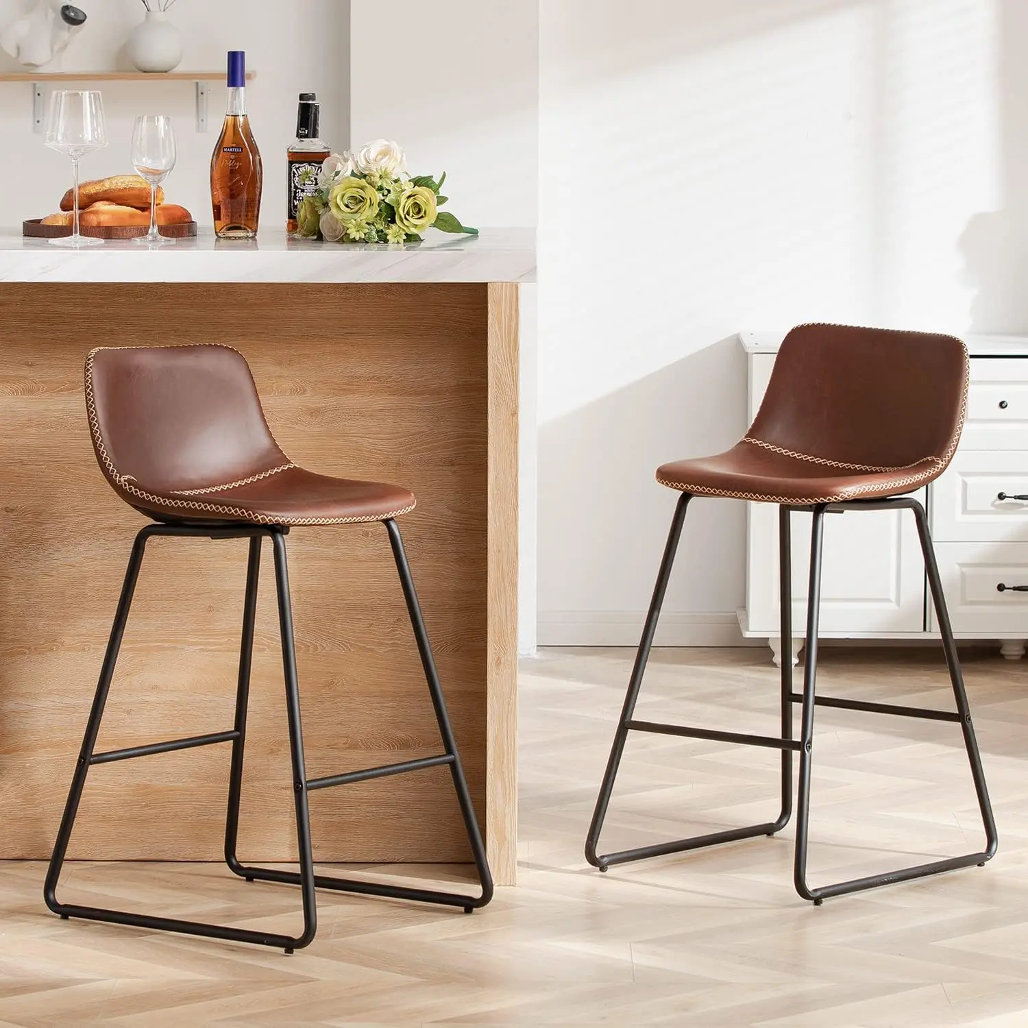 FIRAVOE Modern Artificial Leather 26" Height Counter Height Barstools Set - Indoor Furniture Barstool with Metal Legs, High-Density Foam Soft Backrest, High Capacity, Easy Assembly, Artificial Leather Barstools,dorm essentials,home decor