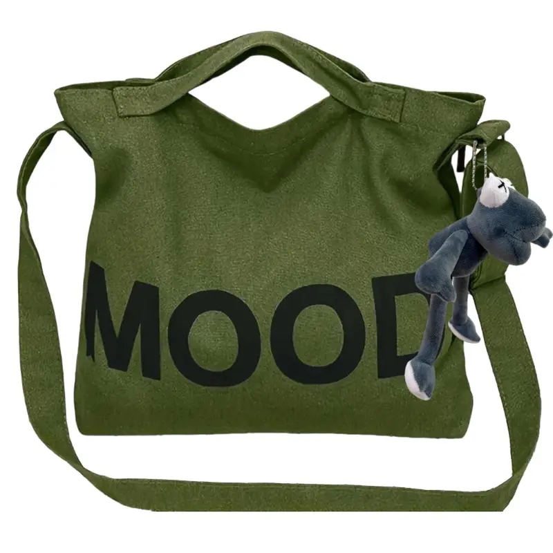 2026 New MOOD Letter Canvas Crossbody Shoulder Bag, Simple Versatile Daily Tote Bag for Daily Commute and Short Trips, Commuting Shoulder Bag