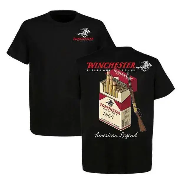 Winchester Men's Cotton Short-Sleeve Graphic Tee - American Legend, 1866 Ammo Box, Lever Action Rifle Prints, Vintage Hunting Menswear, Gun Enthusiast/Boyfriend Gift, Cowboy Western Style Vintage Graphic Tees, Gifts For Boyfriend
