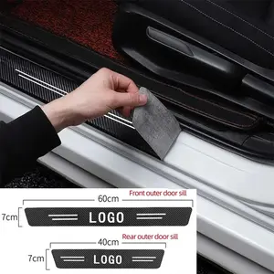 4/5/8/9Pcs For Mitsubishi Car Door Threshold Carbon Fiber Door Sill Protection Strip Scuff Plate Decorative Sticker Badge Accessories