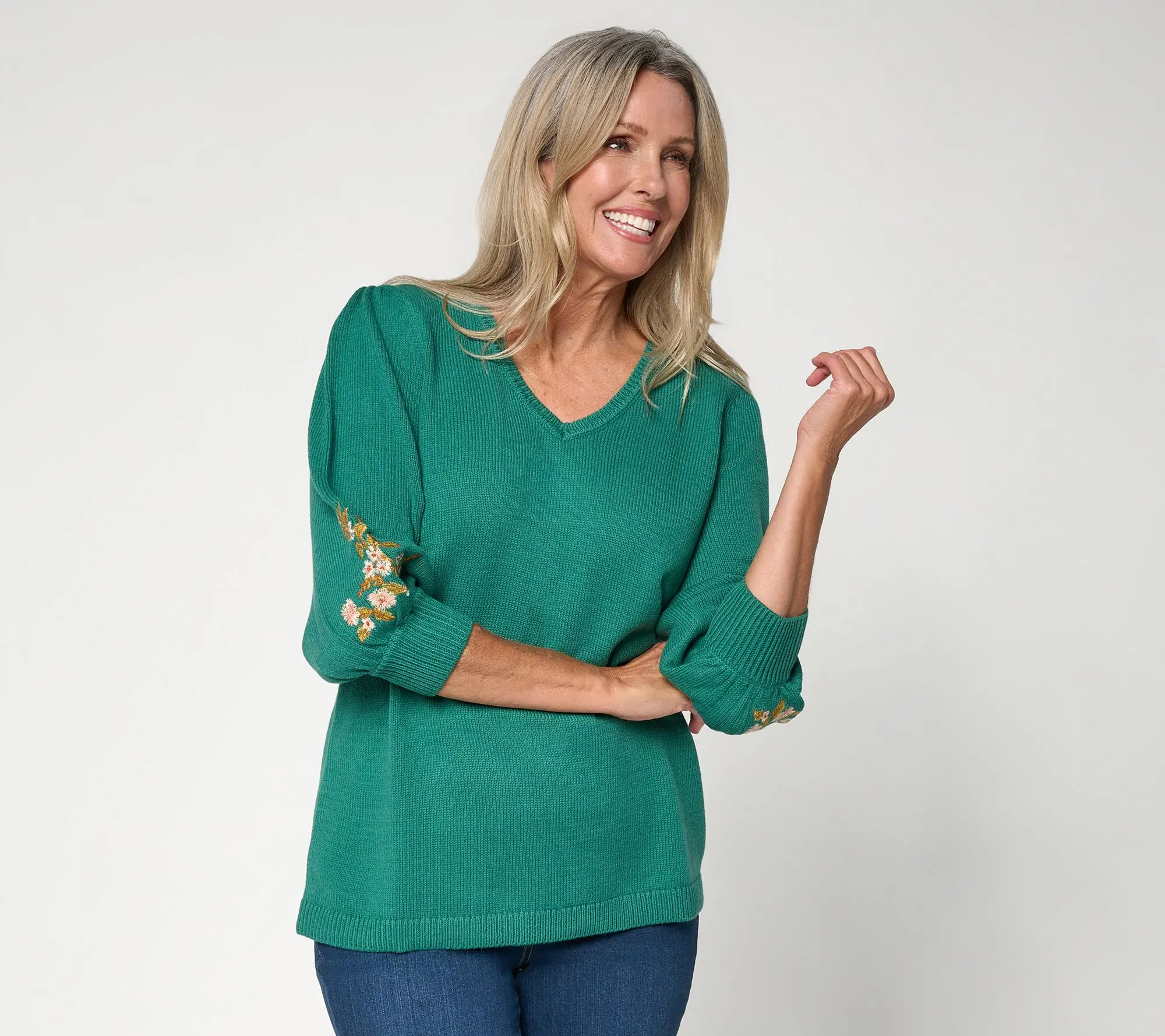 Ree by The Pioneer Woman V - Neck Embroidered Sweater
