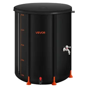 VEVOR Collapsible Rain Barrel, 53 Gallon Portable Rain Water Collection Barrel, 1000D PVC Rainwater Collection System, Garden Water Catcher Tank Storage Container with Spigot & Overflow Kit, Black, Spigots