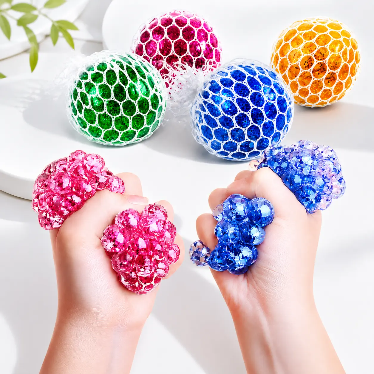 2026 Phthalate-Free Glitter Stress Ball - Unisex Glitter Mesh Anxiety Fidgets, Squishy Fidget Fingertoy, Calm Corner Emotional Regulation Tool for Decompression Squeeze