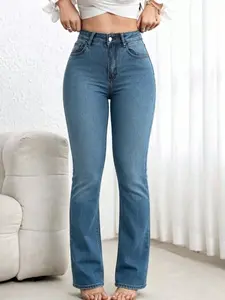Boot Cut Jeans For Women Stretch Jeans Butt Lifting Tummy Control Denim Pants Cyan 2XL High Waisted Flare Jeans In Junior Size Vintage Style Minimalist