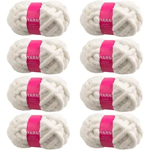 Chunky Yarn for Hand Knitting and Blankets - Super Soft  Chenille Yarn Pack for Crocheting, Bulky DIY Projects, 8 Skeins(Cream)