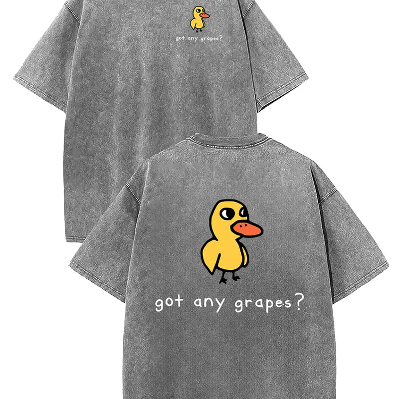 Holafish Women's Retro Vintage Short-Sleeve Cotton T-Shirt - Round Neck, Breathable Heavy Washed Eat Grapes Duck Graphic, Unisex Casual Loose-Fit Streetwear TopBack To School