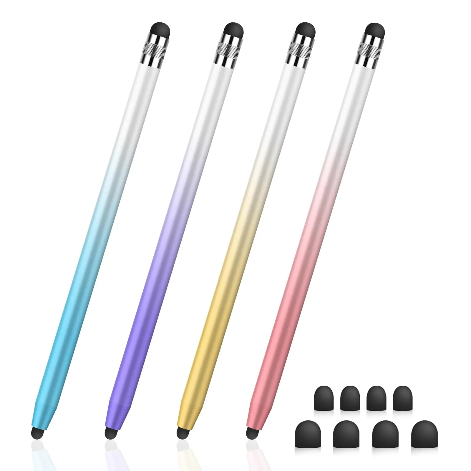 MEKO 2-in-1 Durable Stylus Pen, 8 Rubber Tips - Accessories for Smartphone Writing, Tablet Styluses, Compatible with Android, iPad Pro, iPhone, Samsung Galaxy & Universal Touch Devices