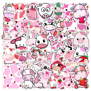 50pcs Pink Cartoon Cow Stickers, suitable for scrapbooks, diaries, laptops, water bottles, cars, etc. A gift with a positive message and a design based on faith.