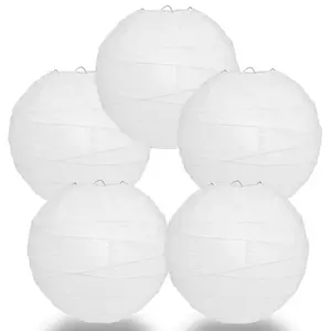 5-Pack 8 Inch White Free-Style Ribbing Round Paper Lantern