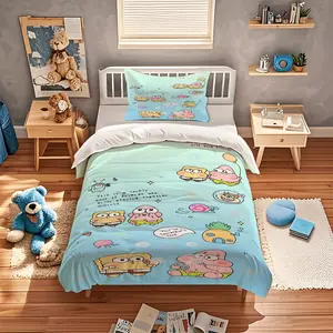 Spongebob Pattern,Soft Bedding Set,Includes 1 Duvet Cover And 1 Or 2 Pillowcases,Does Not Include Cotton Filling,Suitable As An Everyday,Birthday,Or Holiday Gift,Bedroom Bedding Set