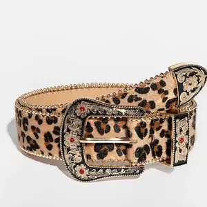 Leopard Print Studded Belt – Cheetah Western Rhinestone Statement Belt Leopard Print Studded Belt – Cheetah Western Rhinestone Statement Belt