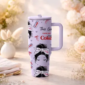mikenda 40oz Leakproof Tumbler This Girl Runs on Vibes and Soda, Super Cute Aesthetic Cup with Handle and Straw, Drinkware, Leak Proof Flask, Insulated Water Bottles, Big Capacity for All Day Hydration, Perfect Funny Gift for Besties.