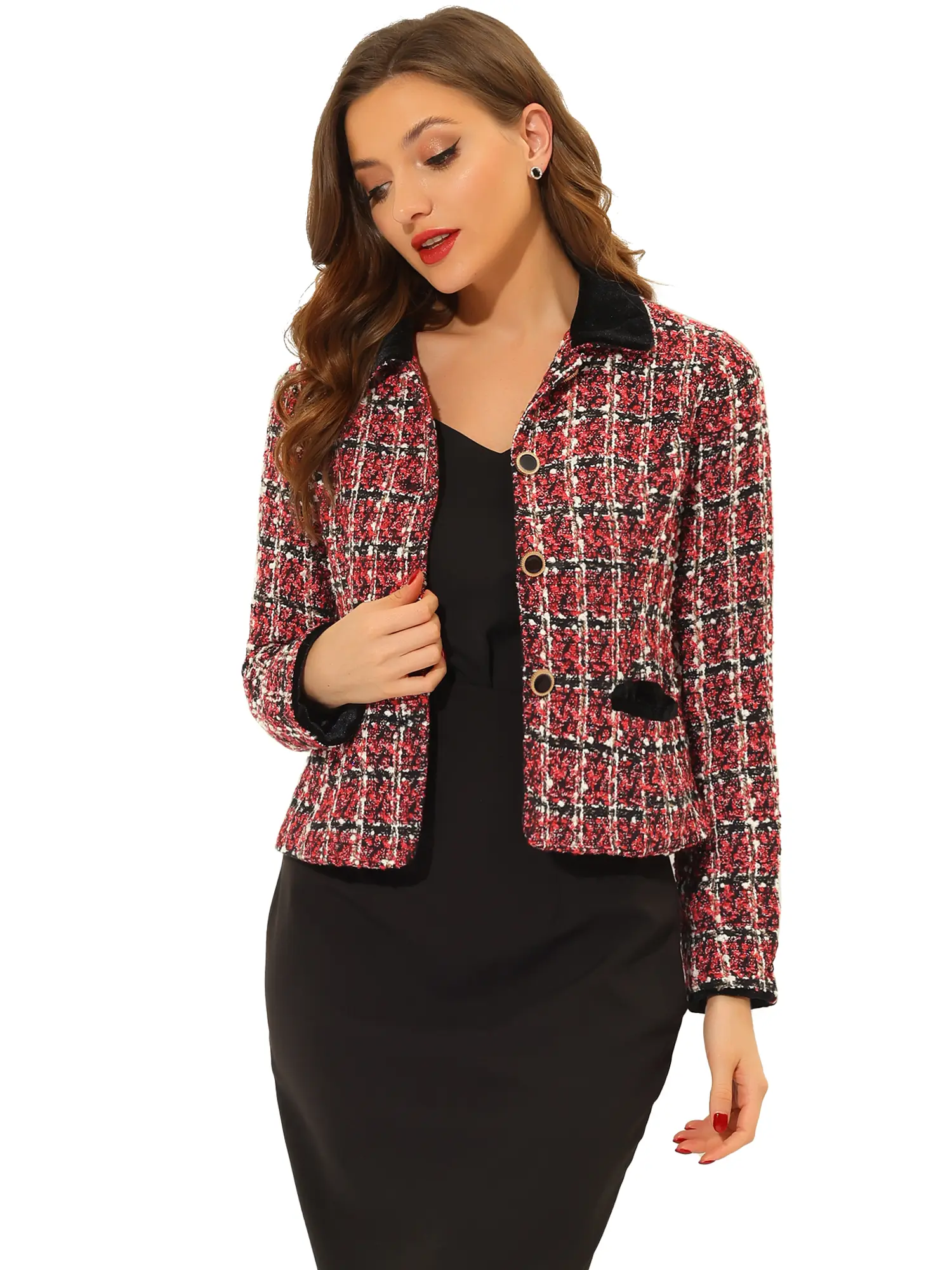 INSPIRE CHIC Elegant Vevelt Collared Tweed Blazer Jacket Coat