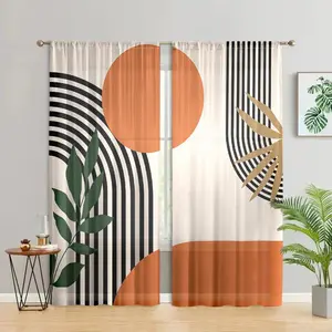 Abstract Geometric Pattern Curtain, 2 Counts/set Modern Art Printed Curtain, Window Treatment for Home Living Room Bedroom Study Room Kitchen Bathroom, Home Decoration Curtain, Home Decorative Curtain