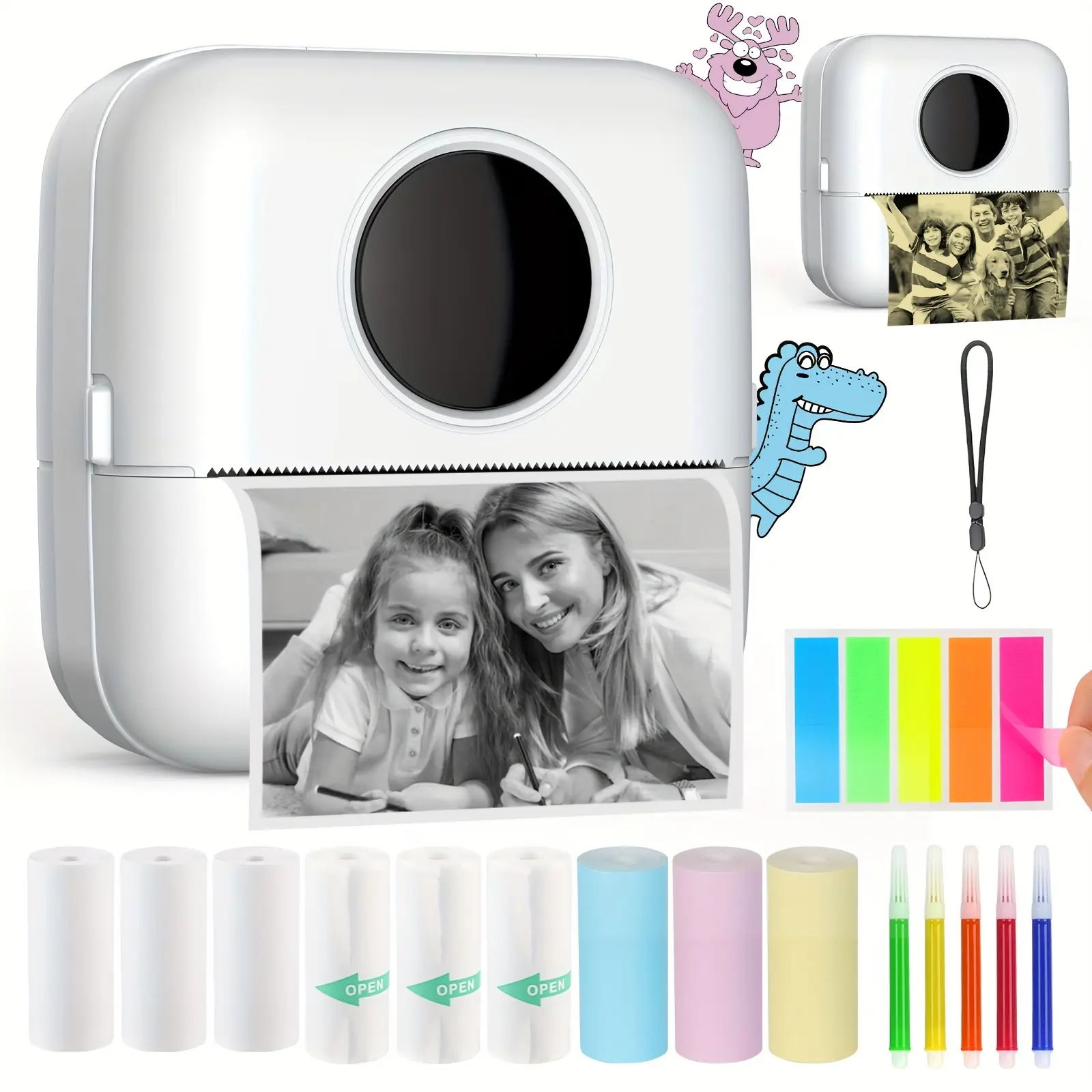 [Mini Thermal Printer] HuiJuKeJi Mini Thermal Printer - Inkless Sticker Printer With 10 Rolls Thermal Paper, Color Pen For IOS&Android Wireless Pocket Printer Smart Portable Receipt Printer For Photo Journal Notes