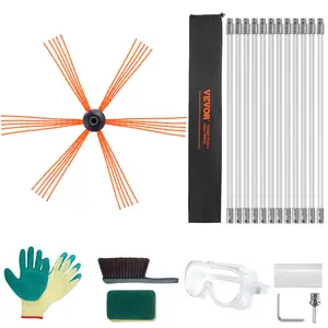 VEVOR 39 Feet Chimney Sweep Kit, TikTokShopBlackFriday, w/ 12 Reinforced Nylon Flexible Rods, Ergonomic Chimney Cleaning Brush, 360-Degree Brush Chimney Cleaner, Rich Accessories for Fireplace Flue Home Use Fits most Pipes