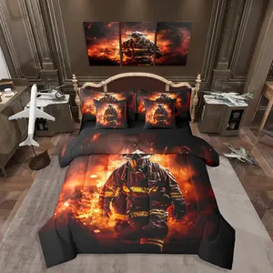 7-Piece Flames-Themed Quilted Microfiber Bed Comforter Set - Quilted Finish, All-Seasons, Modern Breathable Soft Bedding in a Bag with Comforter, Fitted Sheet, Flat Sheet, 2 Pillowcases, 2 Throw Pillow Covers (Multi-Size)