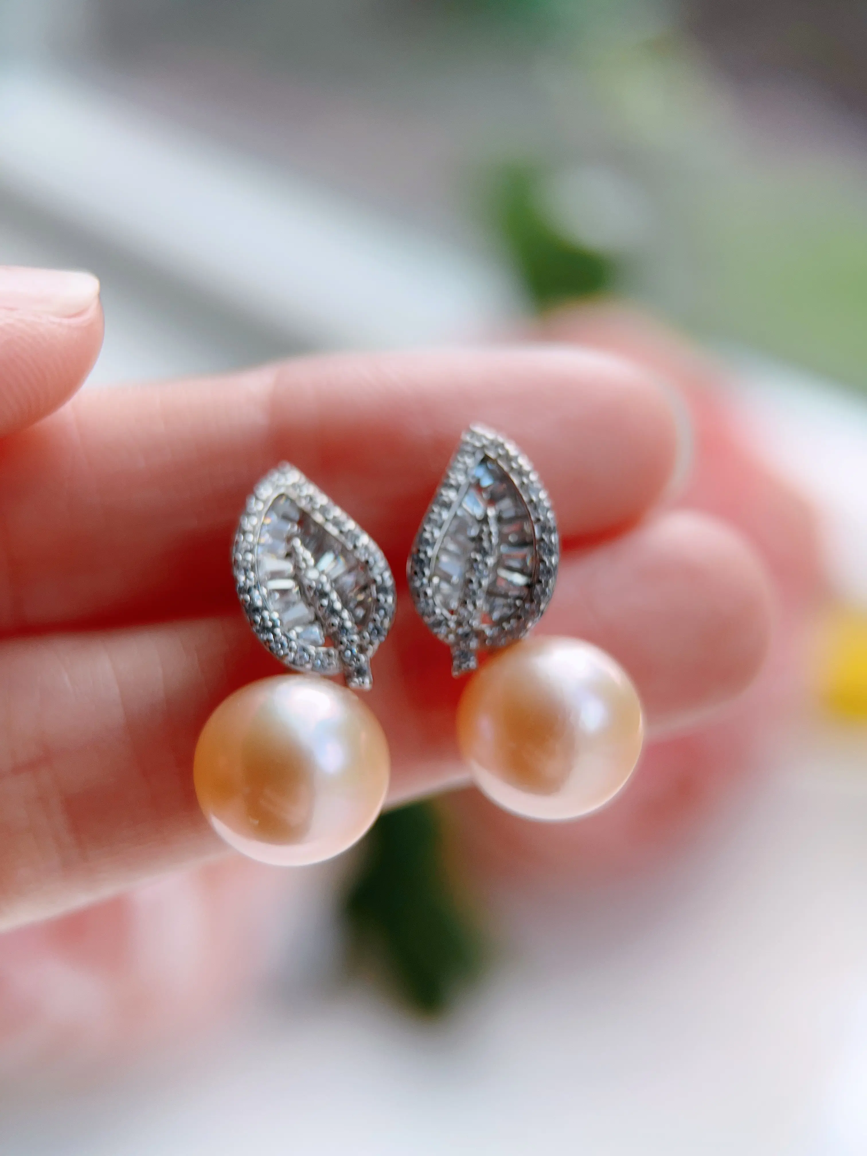 Piswency Genuine Freshwater Pearl Stud Earrings, Large Peach Pearl Earrings, 925 Sterling Silver, Gift for Her