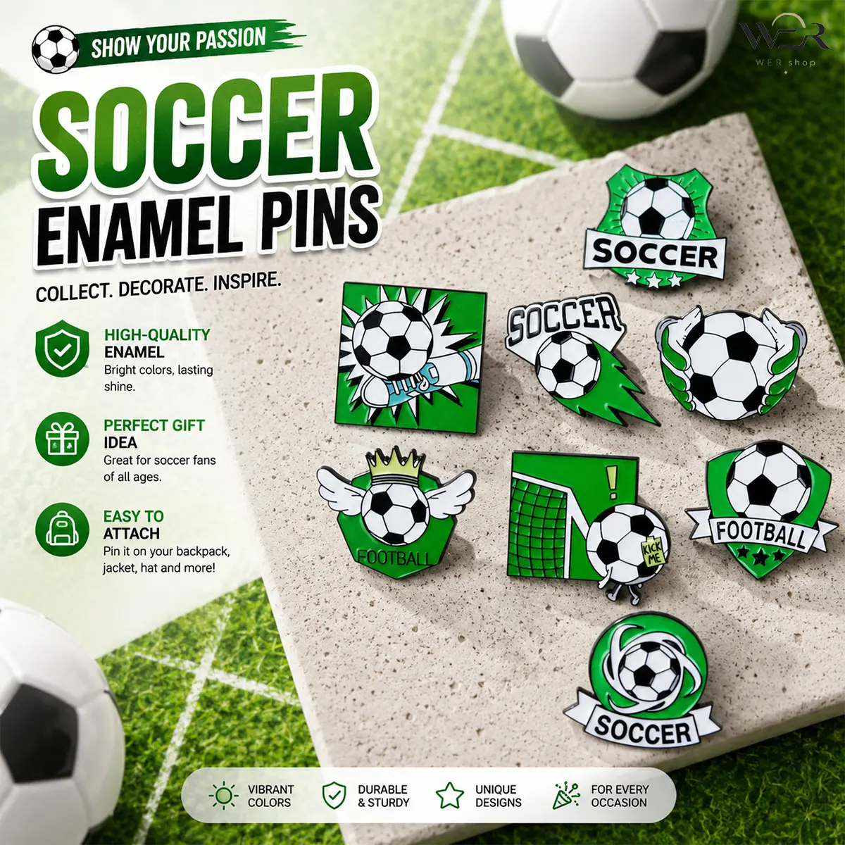 Soccer Enamel Pins Set Football Pins Sports Pins Collectible Pins Soccer Ball Pins Gift for Soccer Fans Backpack Jacket Pins Multiple Designs