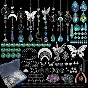 DIY Dreamcatcher, 400-Piece Sun Catcher Making Kit, Adult Crystal Craft Material Pack, Pendant Prism Crystal Rainbow Maker, Indoor Window Home Wedding Garden Decorative Decoration, Moon, Dragonfly Decoration Windchimes