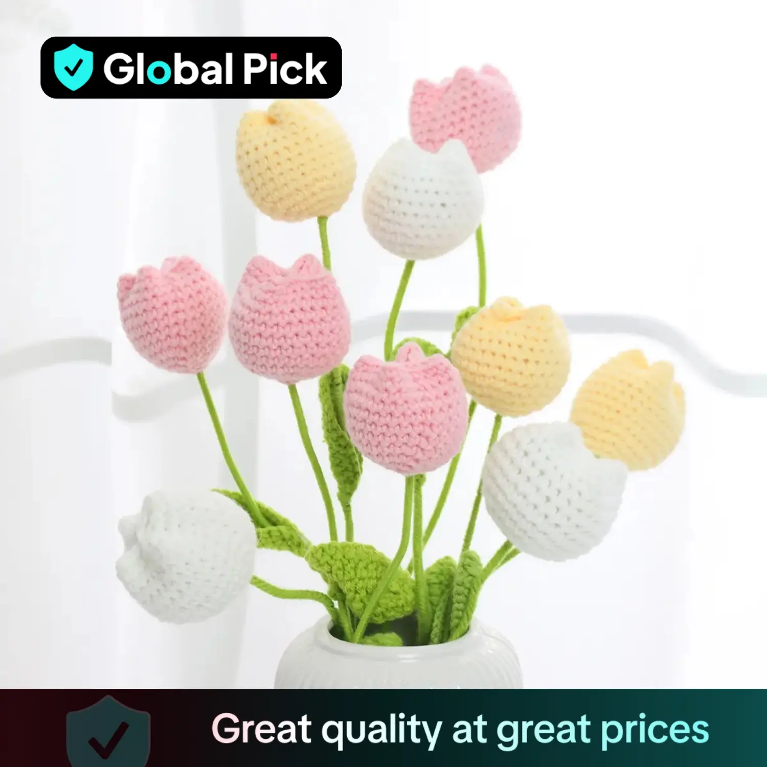 Crochet Tulip Bouquet without Vase, 10/20/30pcs Artificial Flower Bouquet, Crochet Handmade Bouquet, Artificial Mixed Flower, Decorative Home Decor Su