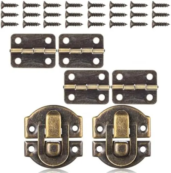 Antique Bronze Jewelry Box Hinge and Latch Set - Antique Brass, Easy Install Small Retro Rectangle Hinges, Corrosion-Free, Screws Included, for Wooden Box Repair (Tools & Hardware, Door Hardware), Antique Brass Hinges, Easy Install Hinges