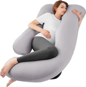 Pregnancy Pillows for Sleeping, U Shaped Cooling Full Body Pillow Pregnancy Must Haves, Maternity Pillow for Pregnant Women, Pillow with Removable Cover for Side Sleeper, Light Grey