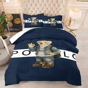 Teddy bear printed pattern bedding set, including 1 blanket and 1 or 2 pillowcases without pillowcases, soft children's or adult bedroom decoration gift