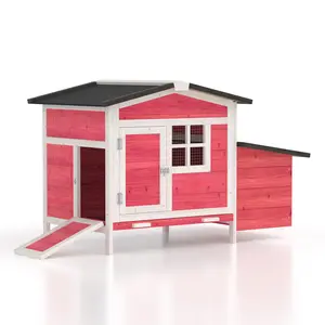Rabbit Hutch, Outdoor Chicken Coop Bunny Cage with Tray & Nesting Box Wooden Chicken Hen House with Water-Resistant Roof & Ramp Outdoor Poultry Cage pets  cosset