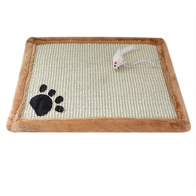 Cat Scratching Mat, Natural Sisal Scratcher with Toy Mouse for Cats