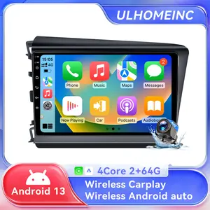 Android 13 Car Stereo Compatible with Honda Civic 2012 2013 2014 2015 with Wireless Carplay&Androidauto, 9" Touchscreen Bluetooth FM/RDS WiFi GPS SWC AHD Backup Camera
