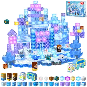 200 PCS Magnetic Blocks with Light Up Blocks - Magnet Cubes Blue Castle (Auction&only) (Free Shipping)