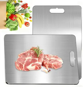 304 Stainless Chopping Board Double-Sided Stainless Steel Cutting Board 100% Pure Titanium Dishwasher Safe Non-Toxic for Kitchen Cutting Meat Fruits Vegetables
