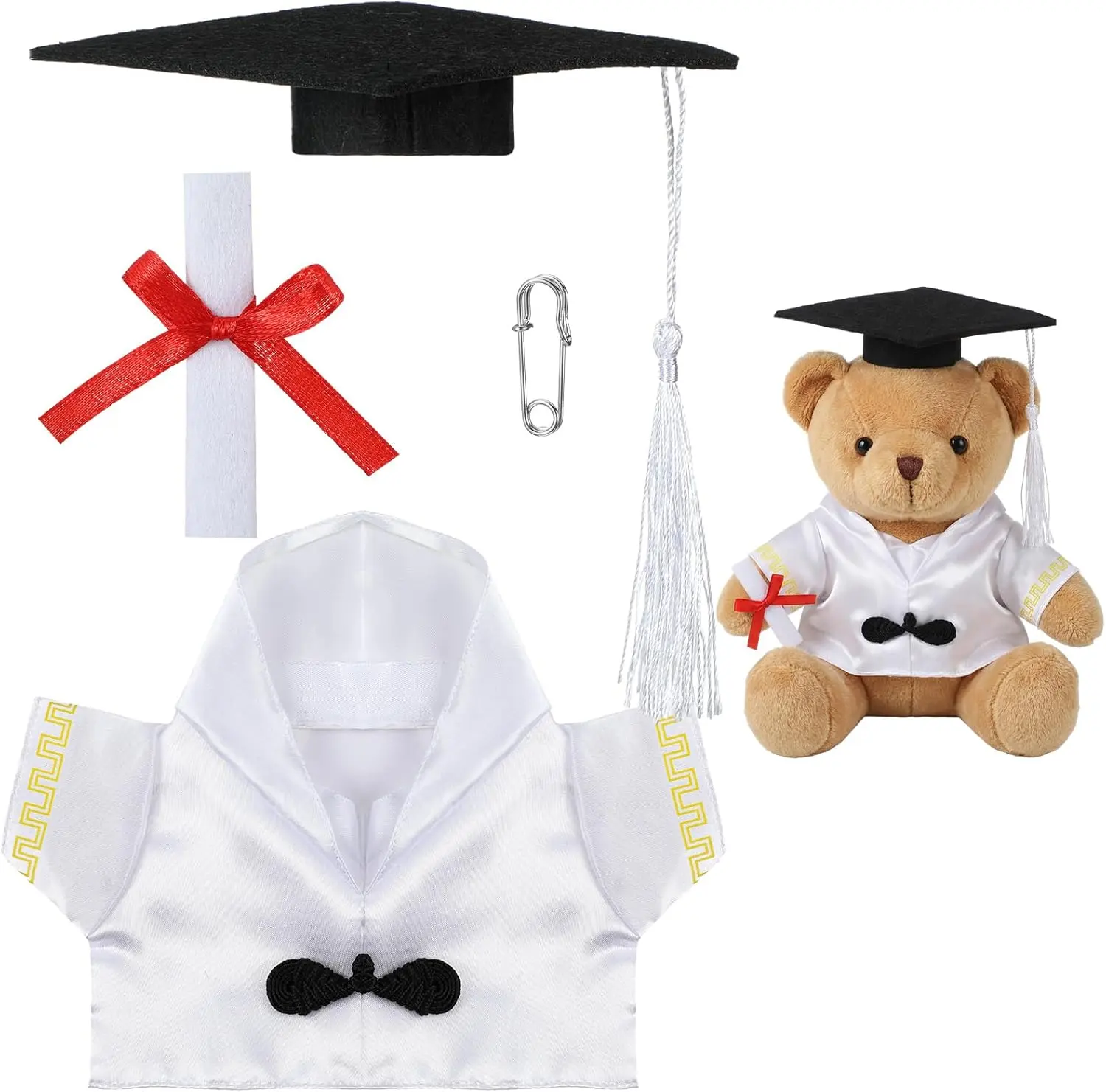 Graduation Bear Clothes Graduation Cap and Gown Outfit Fits Most 8" - 12" Inch Plush Bear Make Your Own Plush Stuffed Animal Outfit Doll Clothes(Vibrant Style,White)