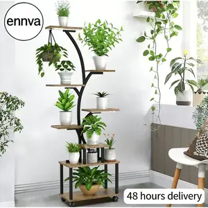 Indoor plant stand with grow lights - 62inch Tall plant stand, indoor growing corner stand with lights, 8-tier large flower stand, S-shaped living room decorative stand, patented design, black