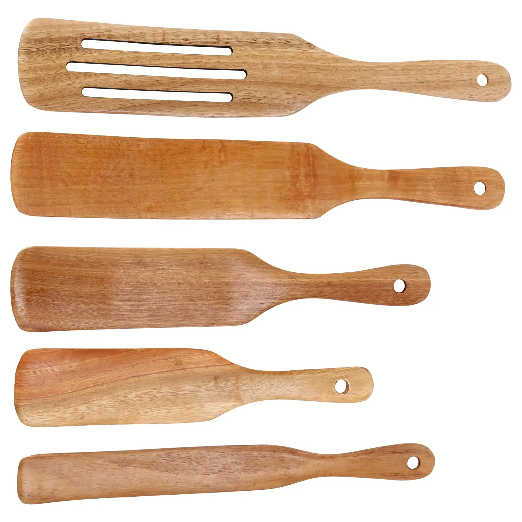 Wooden Spurtles Set (5Pcs) - Teak Wood Kitchen Tools Set - Heat Resistant Non Stick Wood Cookware for Stirring & Mixing