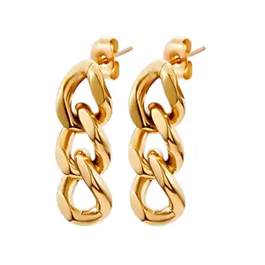 Cuban Chain Link Dangle Chunky Earrings for Women Gold or Silver Stainless Steel Ginger Lyne Collection