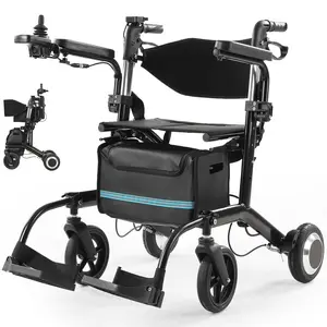 4-in-1 Electric Wheelchair and Walker, Lightweight Electric Wheelchair for Adults, Foldable, Compact, and Portable Electric Walker with Seat for Seniors, Black, TIVARO-EW6001
