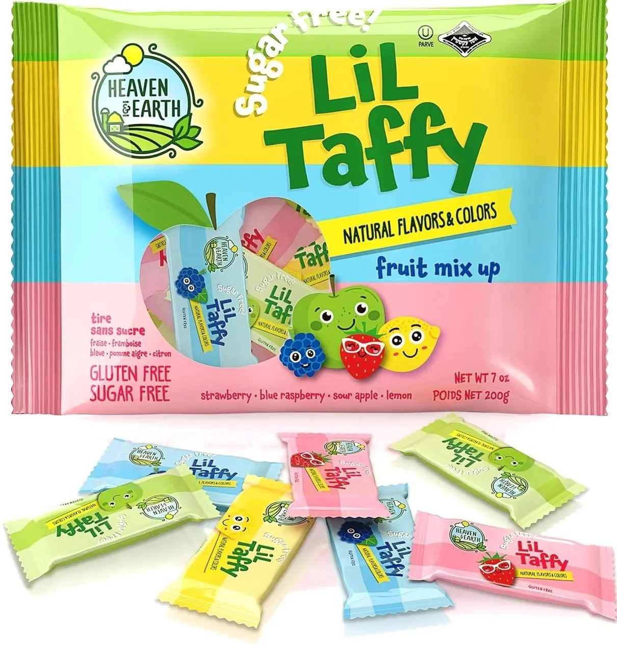 Heaven & Earth Sugar Free Lil Taffy Fruit Mix (Approx. 20 Count) | Dye Free Candy | Made with Natural Colors & Flavors, No High Fructose Corn Syrup, Gluten Free, Nothing Artificial, Goody Bag and Pinata Fillers, Kosher, Wonderfully Delicious!